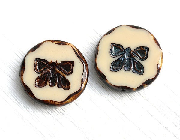 2pc Butterfly Focal beads, 26mm Extra large beads czech glass