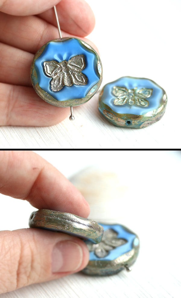 2pc Butterfly beads, 26mm Extra large beads, czech glass