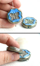 2pc Butterfly Focal beads 26mm Extra large pendant beads czech glass
