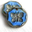 1pc Blue Butterfly Extra large pendant beads czech glass - 26mm