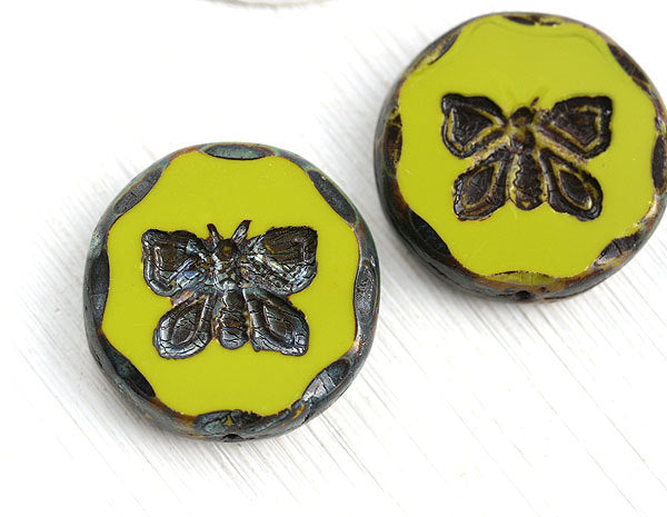 2pc Butterfly Focal beads, 26mm Extra large czech beads