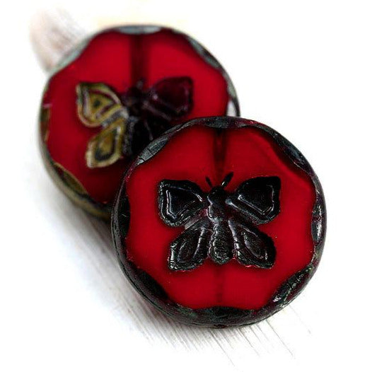 2pc Red Butterfly Focal beads 26mm Extra large czech glass beads