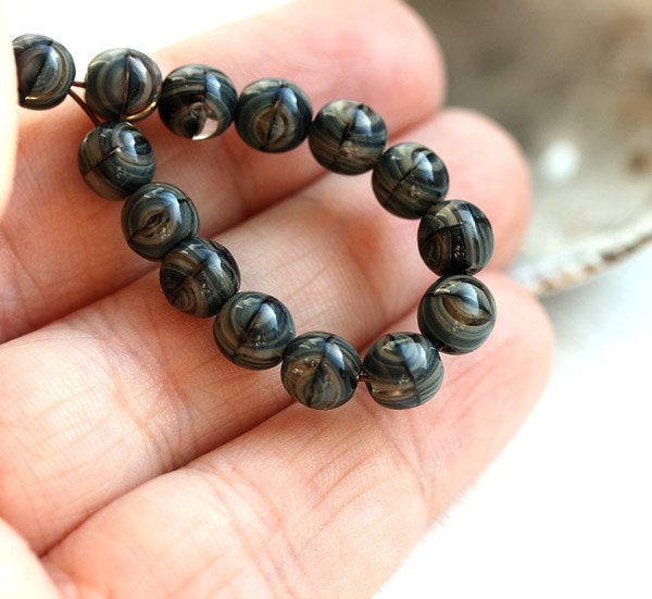 6mm Black gray round beads Czech glass spacers - 30Pc