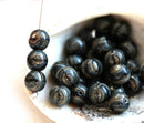 6mm Black gray round beads Czech glass spacers - 30Pc