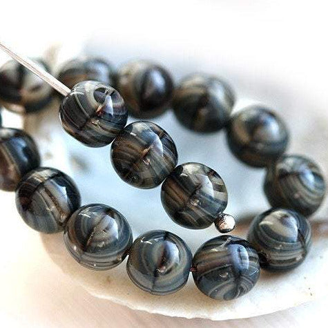 6mm Black gray round beads Czech glass spacers - 30Pc