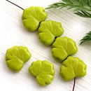 11x13mm Olive Green Maple leaves, Czech glass leaf beads - 10Pc