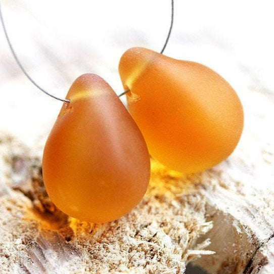 2Pc Amber Yellow Teardrops czech glass briolettes  - 15x20mm