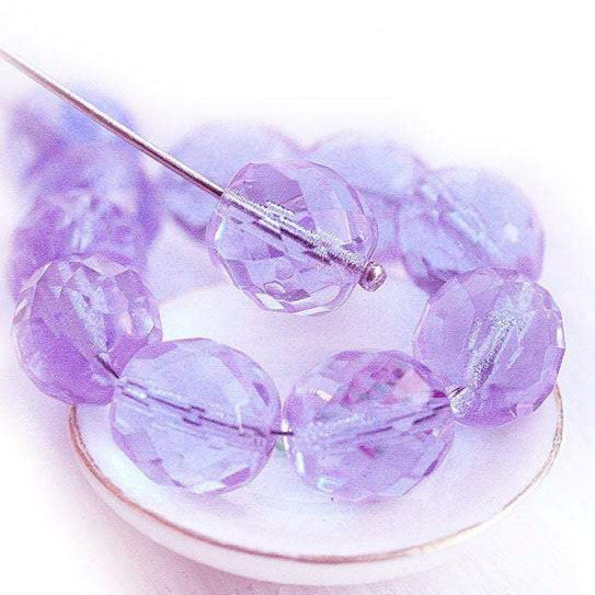 10mm Lilac Czech glass beads, fire polished - 10Pc