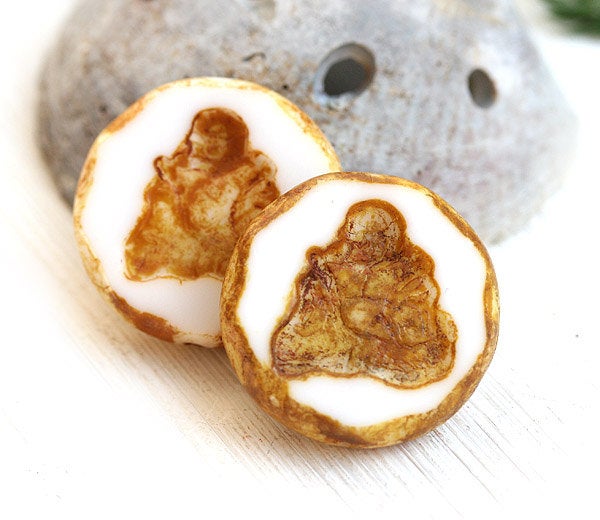 23mm White Buddha figure beads, picasso czech glass beads - 2Pc