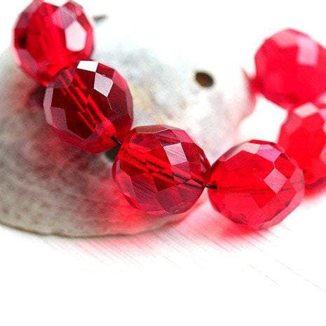 12mm round Red beads, Czech Glass large red glass beads - 6Pc
