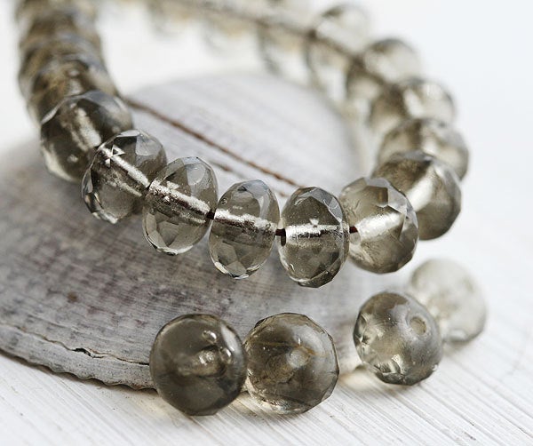 4x7mm Czech spacer beads, Grey glass rondelle beads - 4x7mm