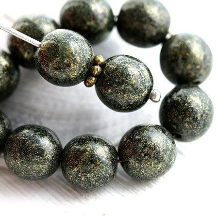 8mm Metallic Bronze Green Czech glass round druk beads - 20Pc