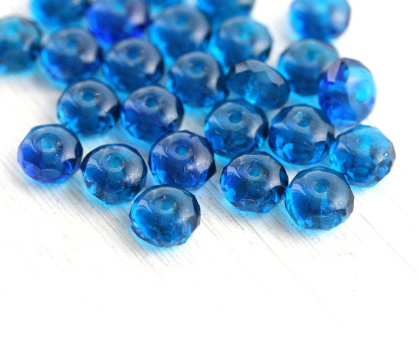 50pc Indicolite blue beads mix, Czech glass rondelle spacers - 4x7mm