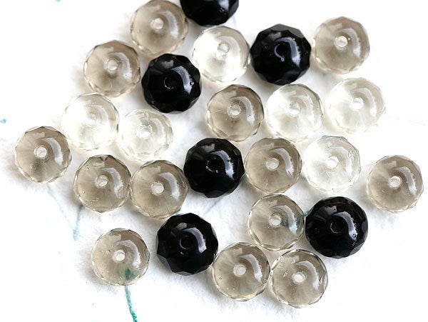 4x7mm Black and grey beads mix Czech glass rondels - 25Pc