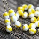 6mm Mixed White Yellow czech glass beads, Fire polished faceted spacers - 30Pc
