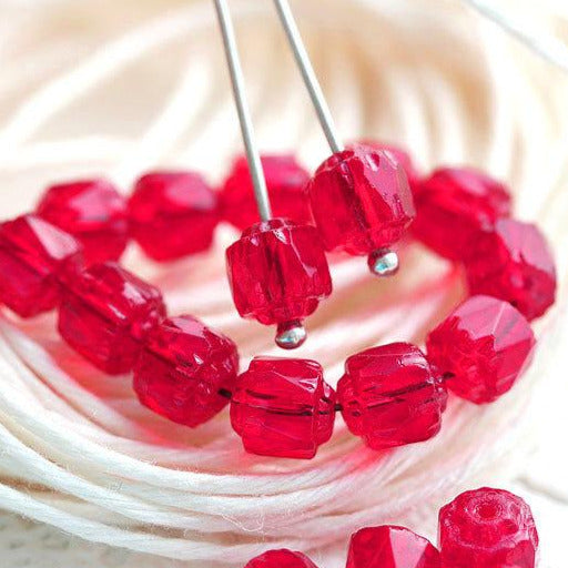 6mm Red cathedral beads Czech glass round fire polished - 20Pc