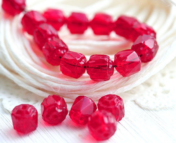 6mm Red cathedral beads Czech glass round fire polished - 20Pc