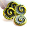 4Pc Yellow Black spiral beads, Czech glass circle beads - 17mm