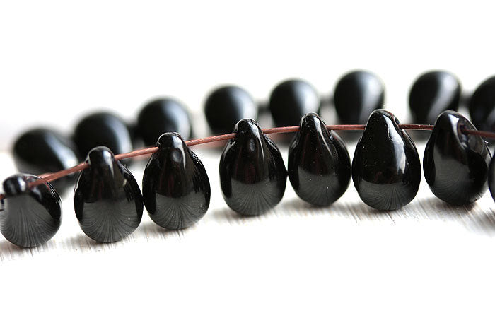 6x9mm Black czech glass top drilled teardrops 30pc