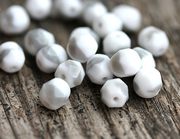 6mm White grey czech glass beads mixed color, fire polished round faceted spacers - 30Pc