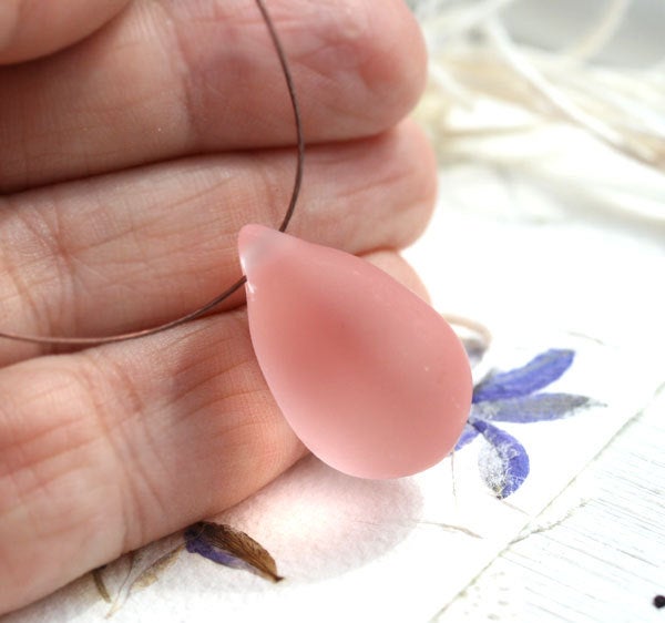 1Pc Frozen pink bead, Huge drop bead, Teardrop bead, czech glass - 17x26mm