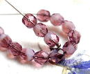 6mm Purple pink czech glass fire polished beads, faceted, round spacers - 30Pc