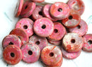25pc Pink red ceramic rondelle beads 13mm