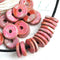 13mm Pink red mixed color ceramic rondelle beads 10pc