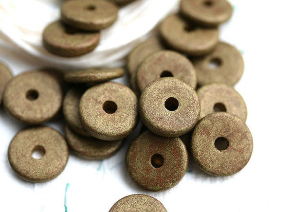 10Pc Greek Ceramic beads Old bronze patina 13mm