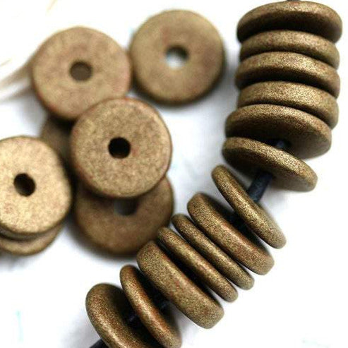 10Pc Greek Ceramic beads Old bronze patina 13mm