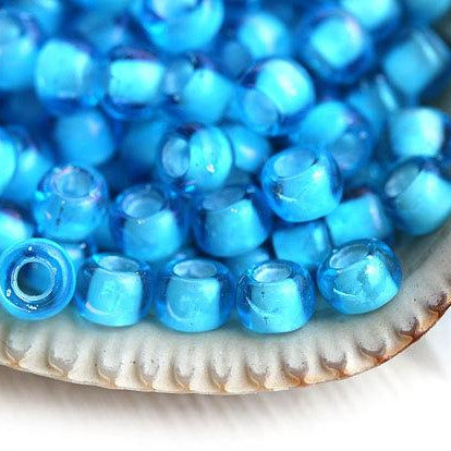 8/0 Toho seed beads, Inside Color Aqua blue White Lined N 931 - 10g