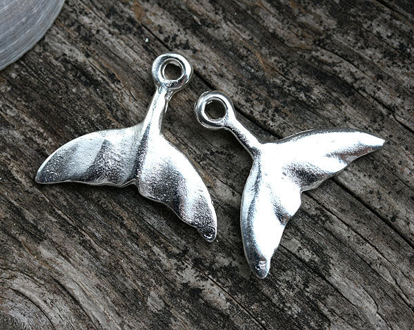 4pc Silver tone Whale tail charms
