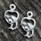 2pc Silver tone Dolphins in heart charm