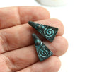 2pc Spiral triangle ornament charms, Green patina on copper 20mm