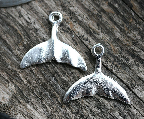 4pc Silver tone Whale tail charms
