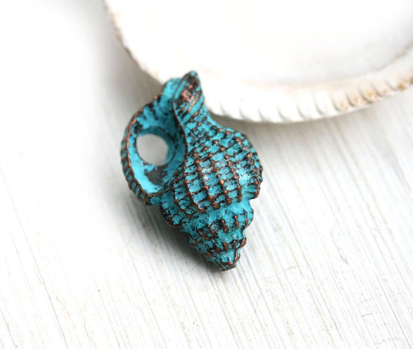 Beach shell Green patina Seashell pendant