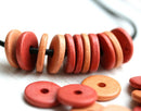 25Pc Red Orange Ceramic rondelle beads, 13mm