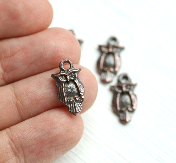 4pc Antique Copper small Owl metal charms