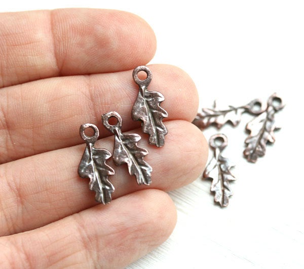 6Pc Antique copper small metal leaf charms