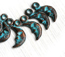 6pc Crescent moon charms 15mm, green patina