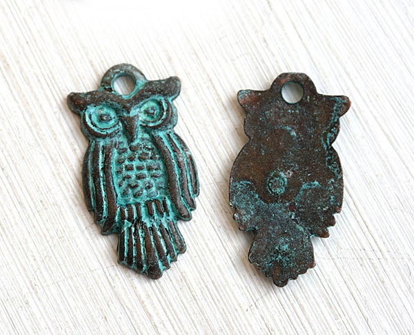 Owl pendant, Green patina on copper