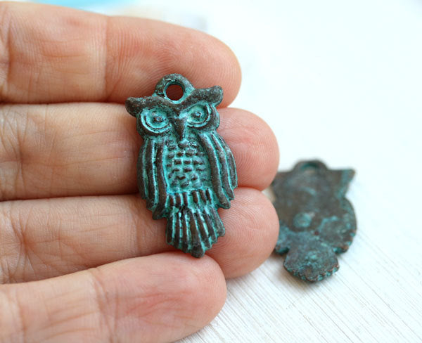 Owl pendant, Green patina on copper