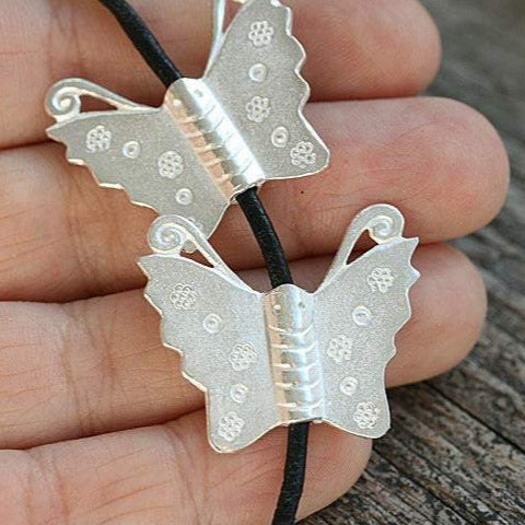 2pc Silver tone large Butterfly beads