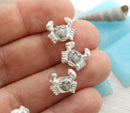 4pc Silver tone crab charm beads 12x10mm