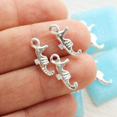 8pc Silver tone small seahorse charms