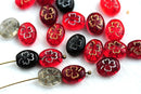 10x8mm Shamrock Red clover beads mix, Czech glass - 10Pc