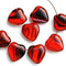 16mm Red Heart beads, top drilled, czech glass - 8Pc