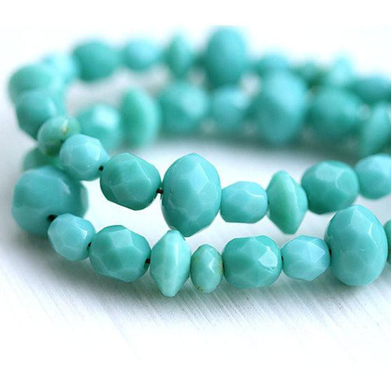 Turquoise beads mix Fire polished czech glass beads - 15g