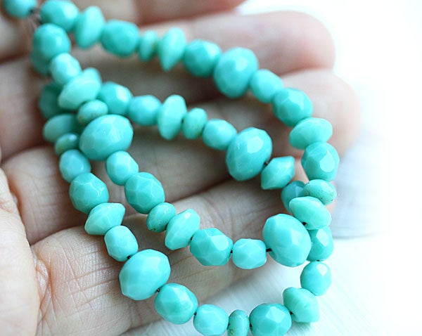 Turquoise beads mix Fire polished czech glass beads - 15g