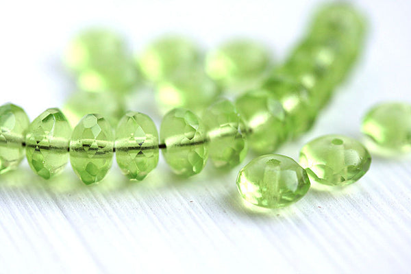4x7mm Yellow green beads czech glass rondels gemstone cut - 25pc